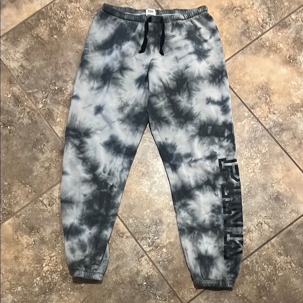 PINK Victoria's Secret Black and Gray Tie-Dye Joggers